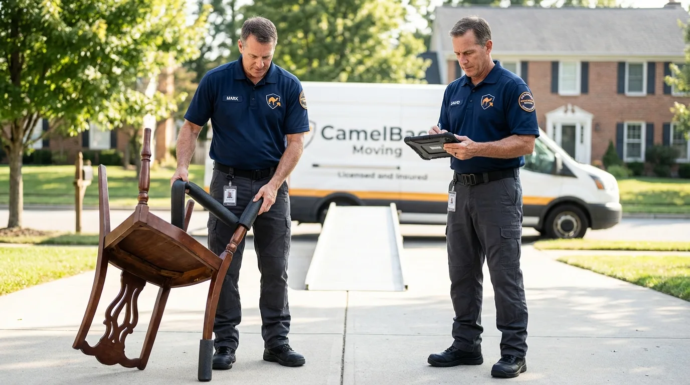 Movers inspecting furniture for damage prevention before loading in Richmond, VA