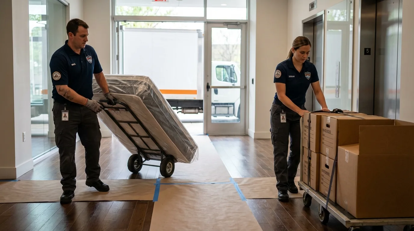 Professional apartment movers loading elevator in Richmond, VA